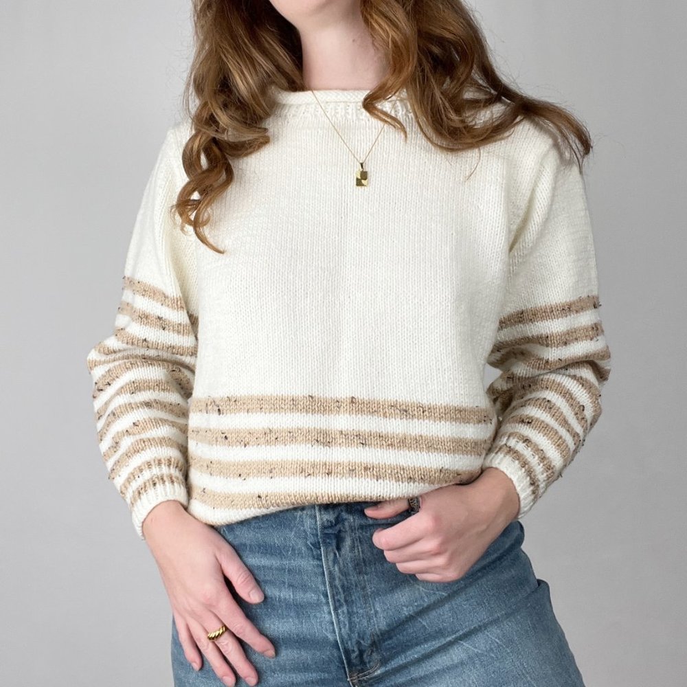 Handmade Parisian Vintage Knit Sweater Oversized Hand Knit Preppy Chunky Coastal - Picture 5 of 8